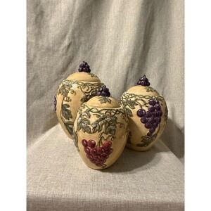 Noble Excellence Meritage 3 Piece Ceramic Embossed Grape & Leaves Set, Vintage